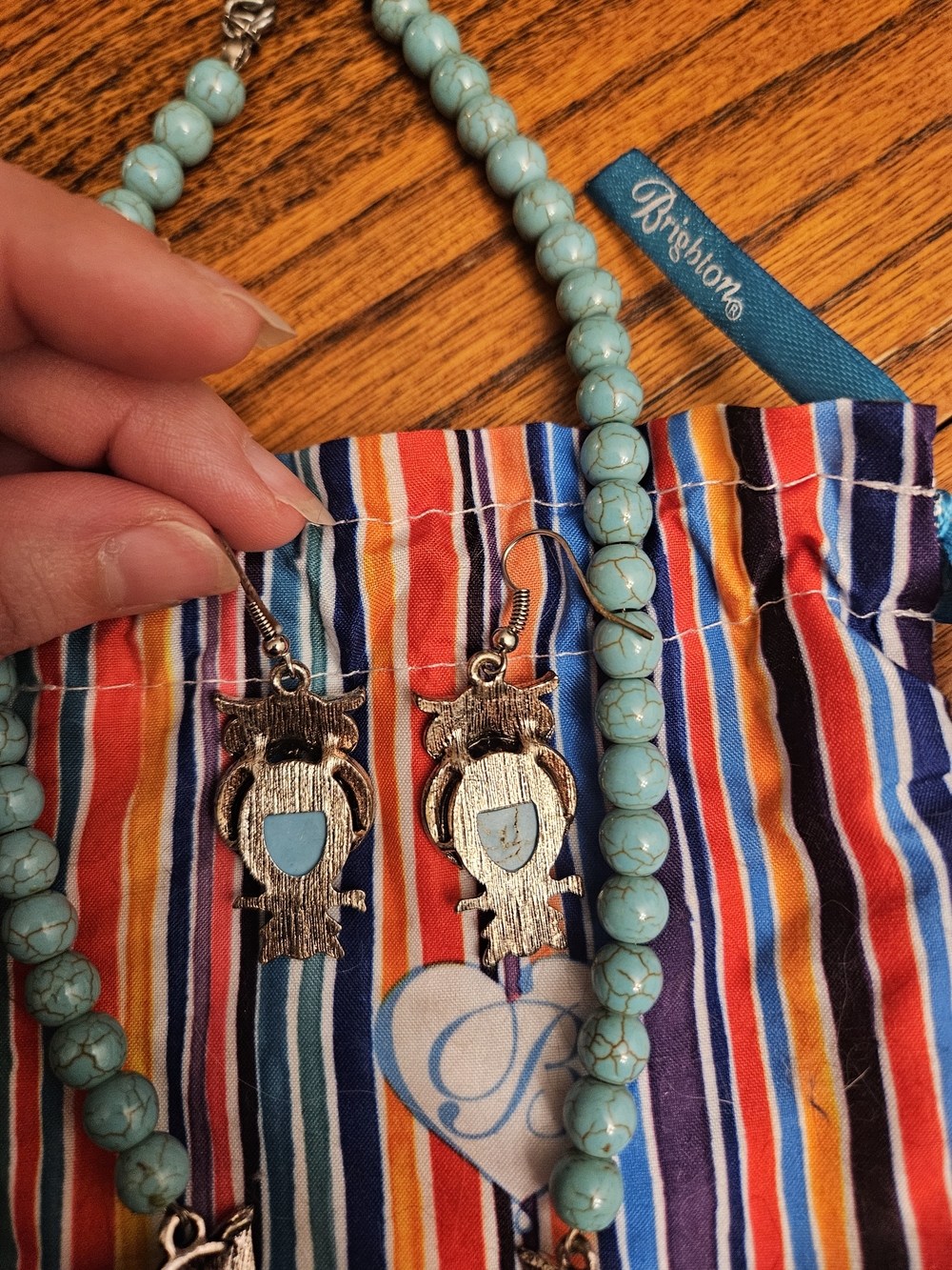 Turquoise Owl Pendant Necklace and Earrings Set Costume Jewerly Source Unknown - Picture 10 of 10